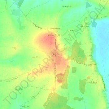 Mappa topografica Vizy, altitudine, rilievo
