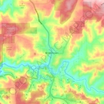 Mappa topografica Bridgetown, altitudine, rilievo