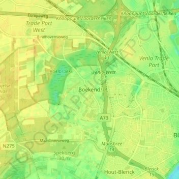 Mappa topografica Boekend, altitudine, rilievo