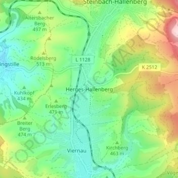 Mappa topografica Herges-Hallenberg, altitudine, rilievo
