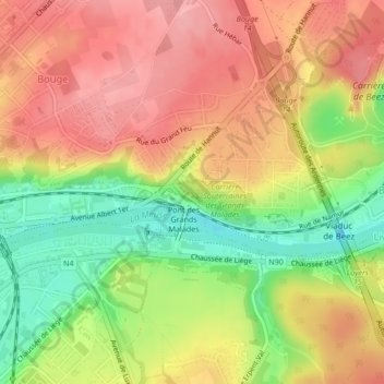 Mappa topografica Grands Malades, altitudine, rilievo