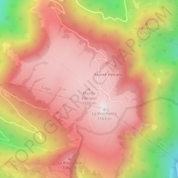 Mappa topografica Monte Petrano, altitudine, rilievo