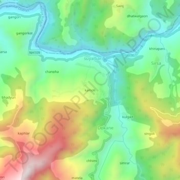 Mappa topografica kamoli, altitudine, rilievo