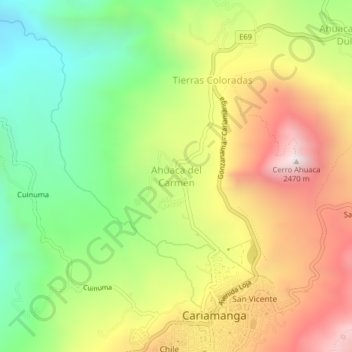 Mappa topografica Ahuaca del Carmen, altitudine, rilievo