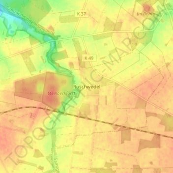 Mappa topografica Ruschwedel, altitudine, rilievo