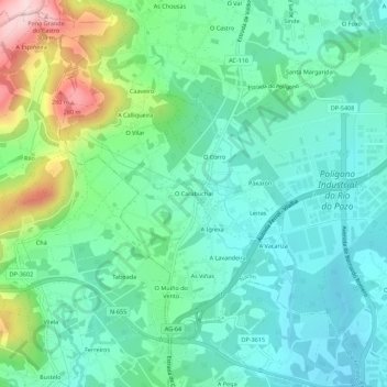 Mappa topografica O Carabuchal, altitudine, rilievo
