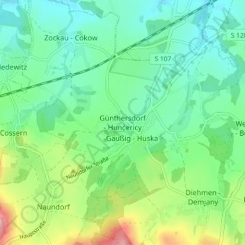 Mappa topografica Günthersdorf, altitudine, rilievo