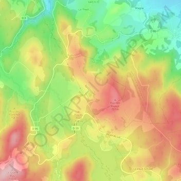Mappa topografica Rubeyne, altitudine, rilievo