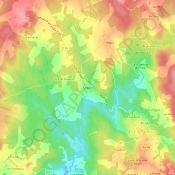 Mappa topografica Fargeas, altitudine, rilievo