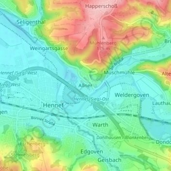 Mappa topografica Allner, altitudine, rilievo