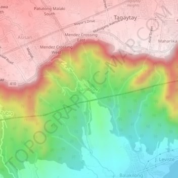 Mappa topografica Sambong, altitudine, rilievo