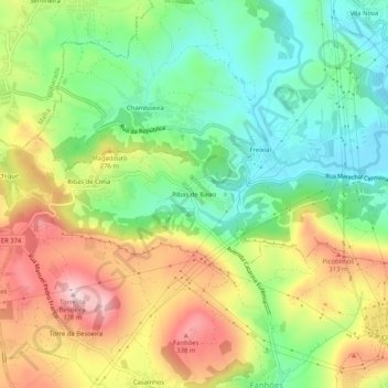 Mappa topografica Ribas de Baixo, altitudine, rilievo