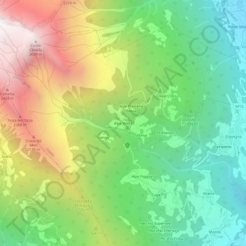 Mappa topografica Alpe Voma, altitudine, rilievo
