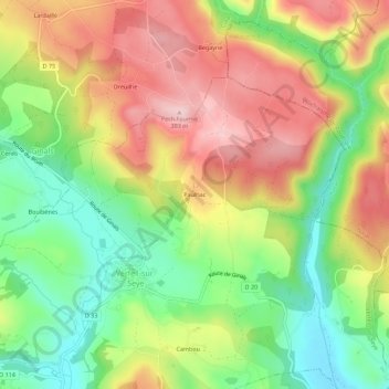 Mappa topografica Paulhac, altitudine, rilievo