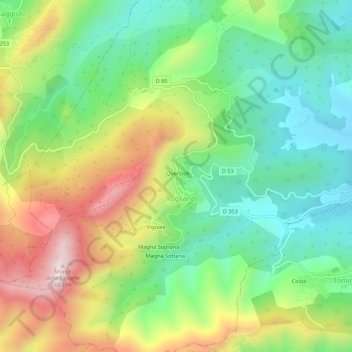 Mappa topografica Quercioli, altitudine, rilievo