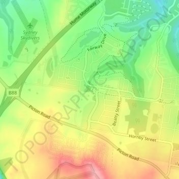 Mappa topografica Bingara Gorge, altitudine, rilievo