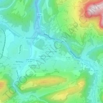 Mappa topografica Granges Feuillet, altitudine, rilievo