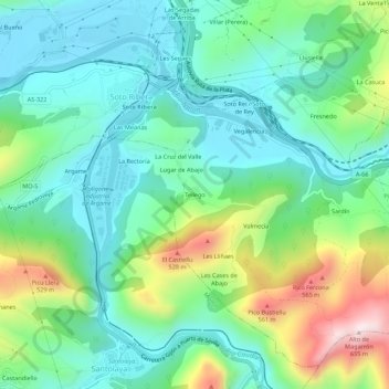 Mappa topografica Tellego, altitudine, rilievo