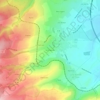 Mappa topografica Les Chatards, altitudine, rilievo