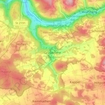 Mappa topografica Großenohe, altitudine, rilievo