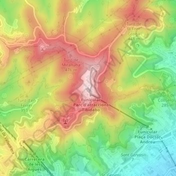 Mappa topografica el Tibidabo, altitudine, rilievo