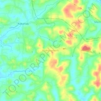 Mappa topografica Arakkunnam, altitudine, rilievo