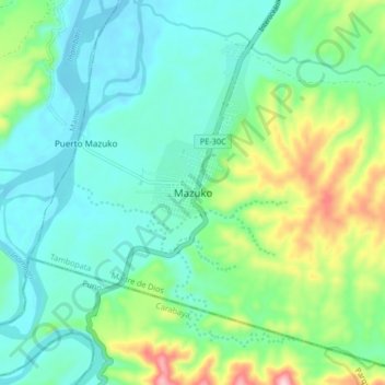 Mappa topografica Mazuko, altitudine, rilievo