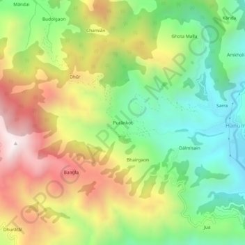 Mappa topografica Purānkot, altitudine, rilievo