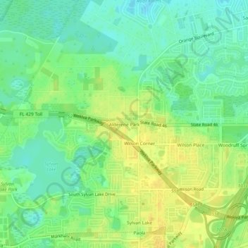 Mappa topografica Alderene Park, altitudine, rilievo