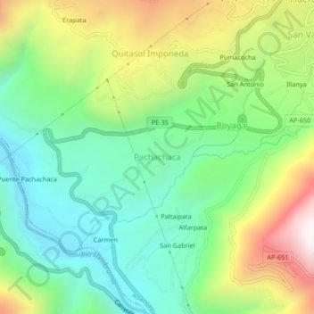Mappa topografica Pachachaca, altitudine, rilievo
