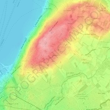 Mappa topografica Chougny, altitudine, rilievo