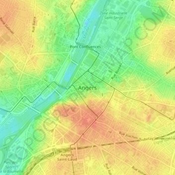 Mappa topografica Angers, altitudine, rilievo