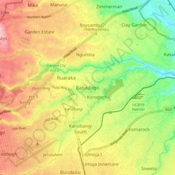 Mappa topografica Babadogo, altitudine, rilievo