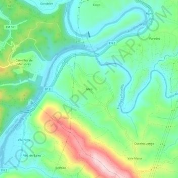 Mappa topografica Miro, altitudine, rilievo