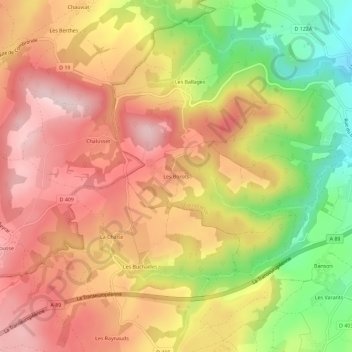 Mappa topografica Les Borots, altitudine, rilievo