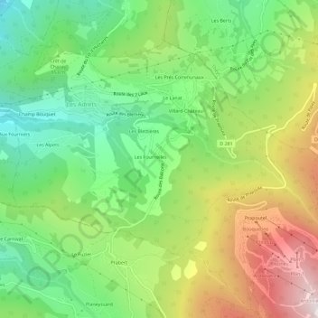 Mappa topografica Le Poutaz, altitudine, rilievo