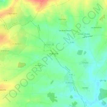 Mappa topografica Les Bruyeres, altitudine, rilievo