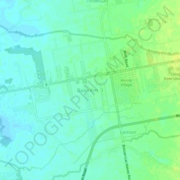 Mappa topografica Baan Km. 3, altitudine, rilievo