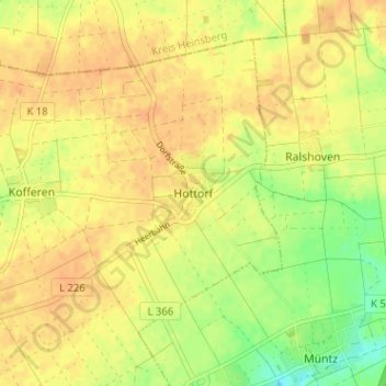 Mappa topografica Hottorf, altitudine, rilievo
