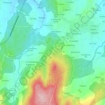Mappa topografica Folgueira, altitudine, rilievo