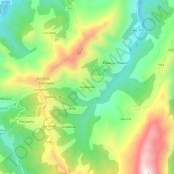 Mappa topografica Las Dueñas, altitudine, rilievo