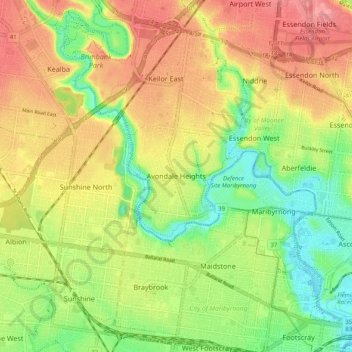 Mappa topografica Avondale Heights, altitudine, rilievo