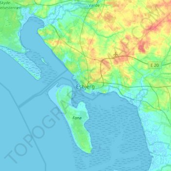 Mappa topografica Esbjerg, altitudine, rilievo