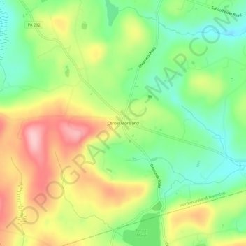 Mappa topografica Center Moreland, altitudine, rilievo