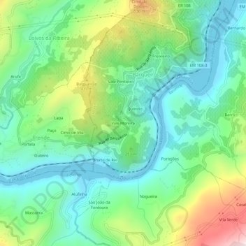 Mappa topografica Vale Moreira, altitudine, rilievo