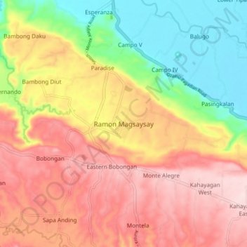 Mappa topografica Ramon Magsaysay, altitudine, rilievo
