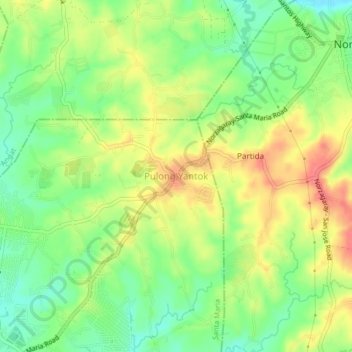 Mappa topografica Pulong Yantok, altitudine, rilievo