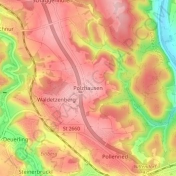 Mappa topografica Polzhausen, altitudine, rilievo