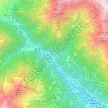 Mappa topografica Forgnengo, altitudine, rilievo