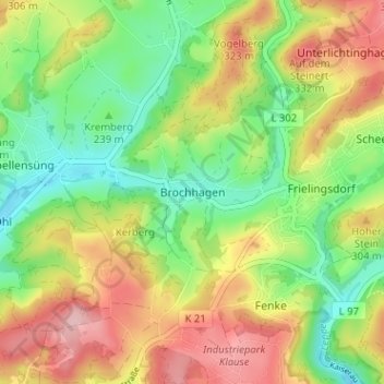 Mappa topografica Brochhagen, altitudine, rilievo